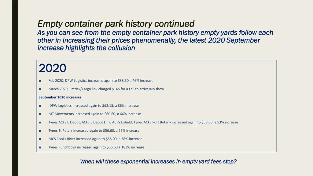 empty container park history continued empty