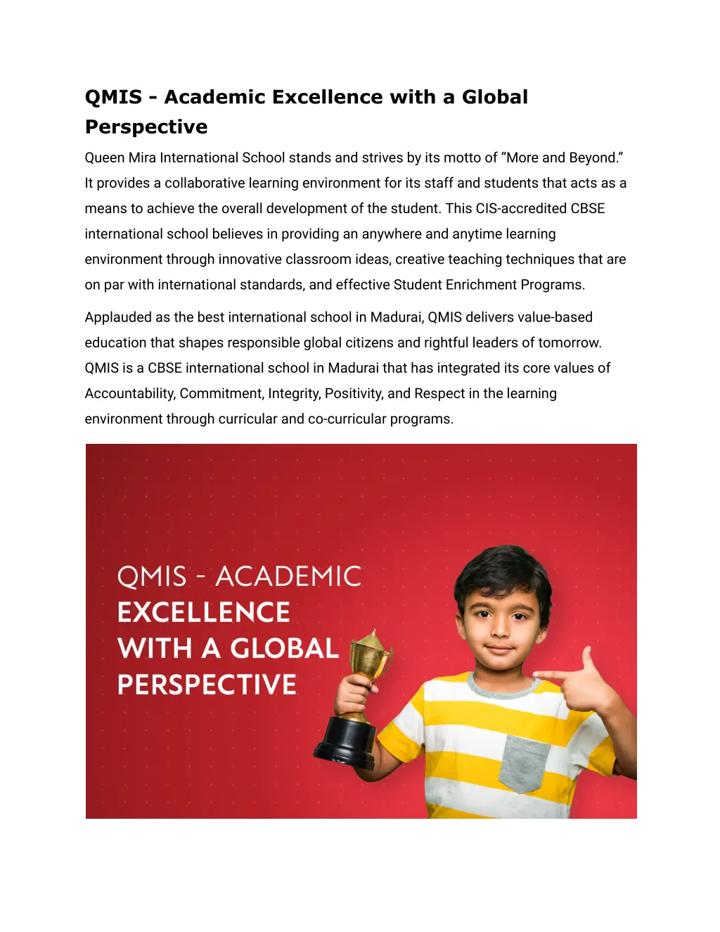 qmis academic excellence with a global perspective