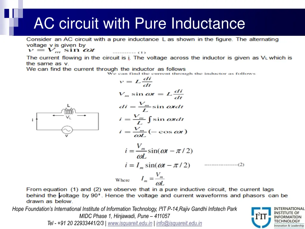 ac circuit with pure inductance