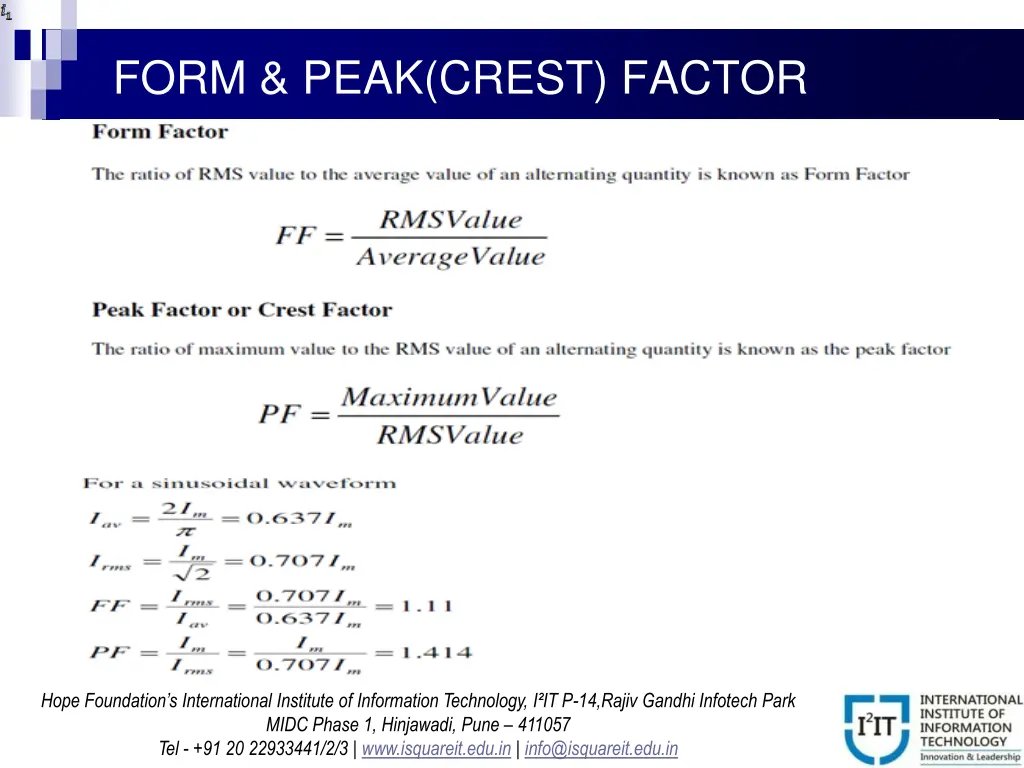 form peak crest factor