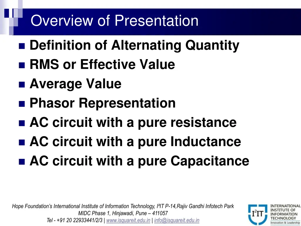 overview of presentation