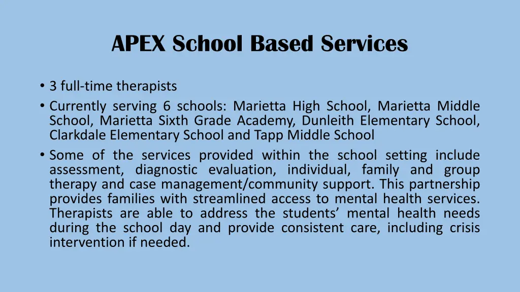 apex school based services