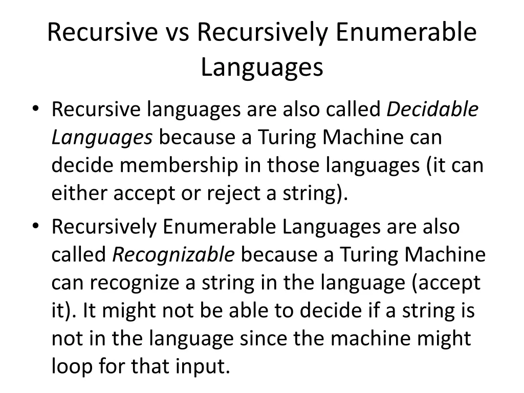 recursive vs recursively enumerable languages