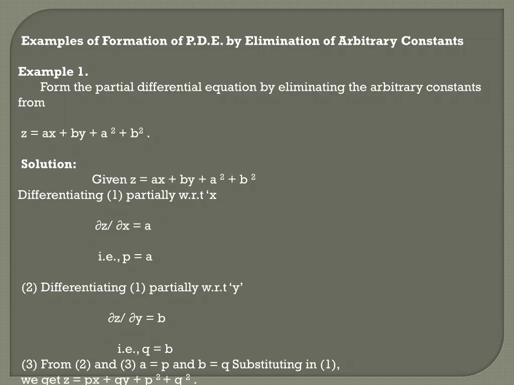 examples of formation of p d e by elimination