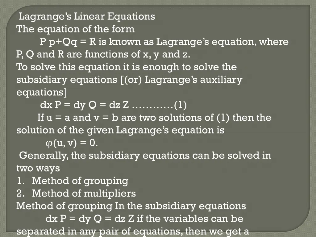 lagrange s linear equations the equation