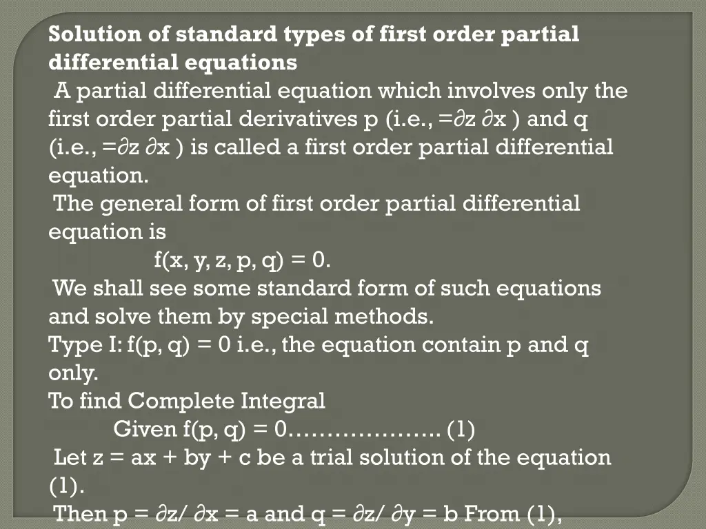 solution of standard types of first order partial