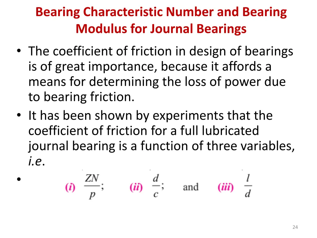 bearing characteristic number and bearing modulus