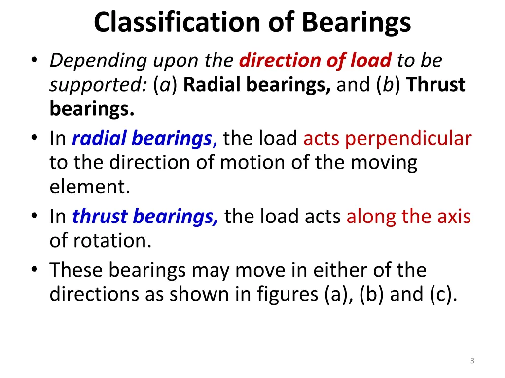 classification of bearings depending upon