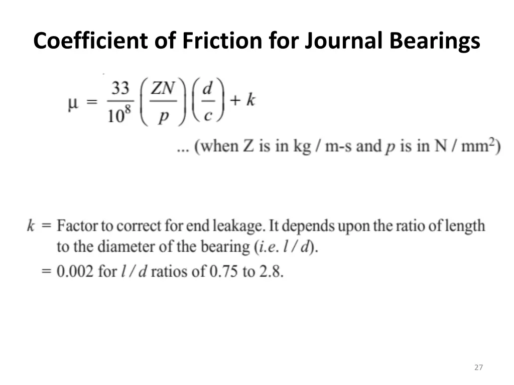 coefficient of friction for journal bearings