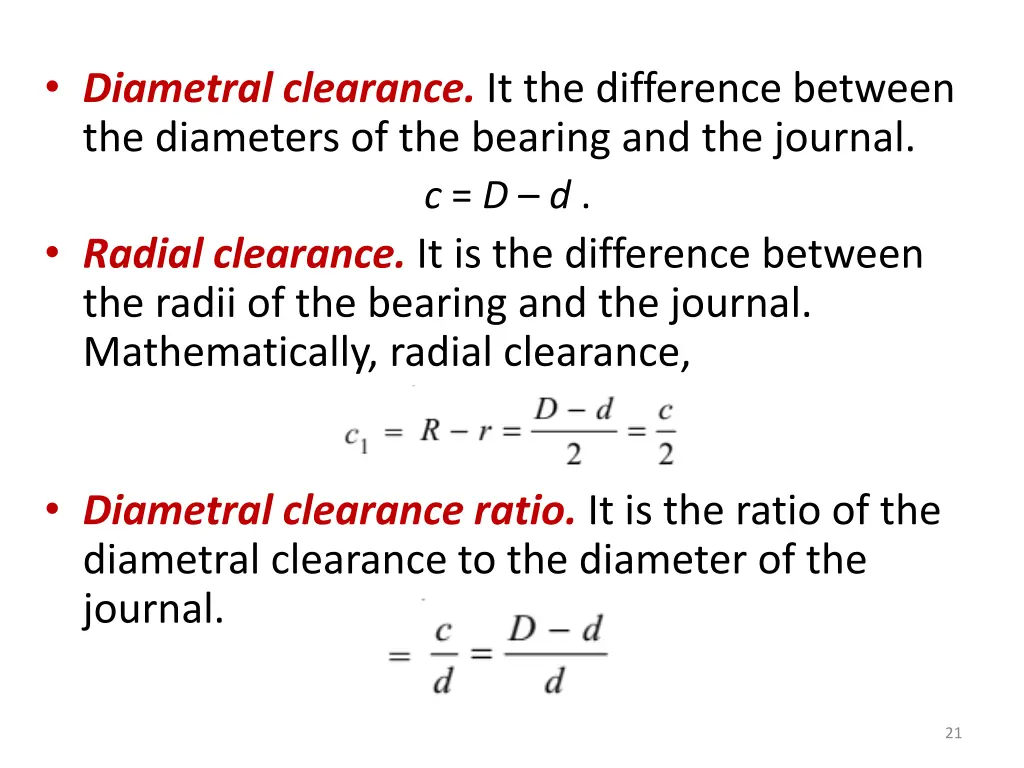 diametral clearance it the difference between