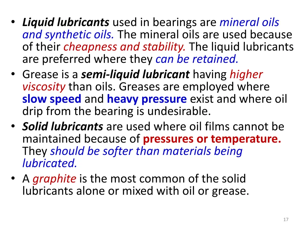 liquid lubricants used in bearings are mineral