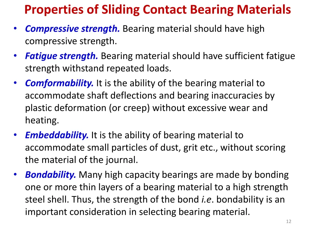 properties of sliding contact bearing materials