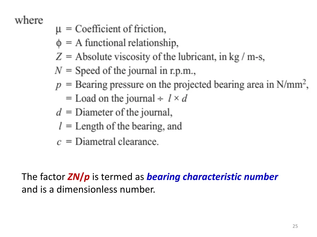 the factor zn p is termed as bearing