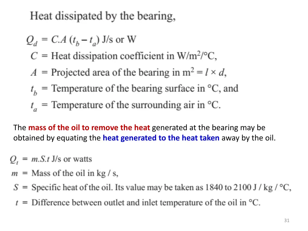 the mass of the oil to remove the heat generated