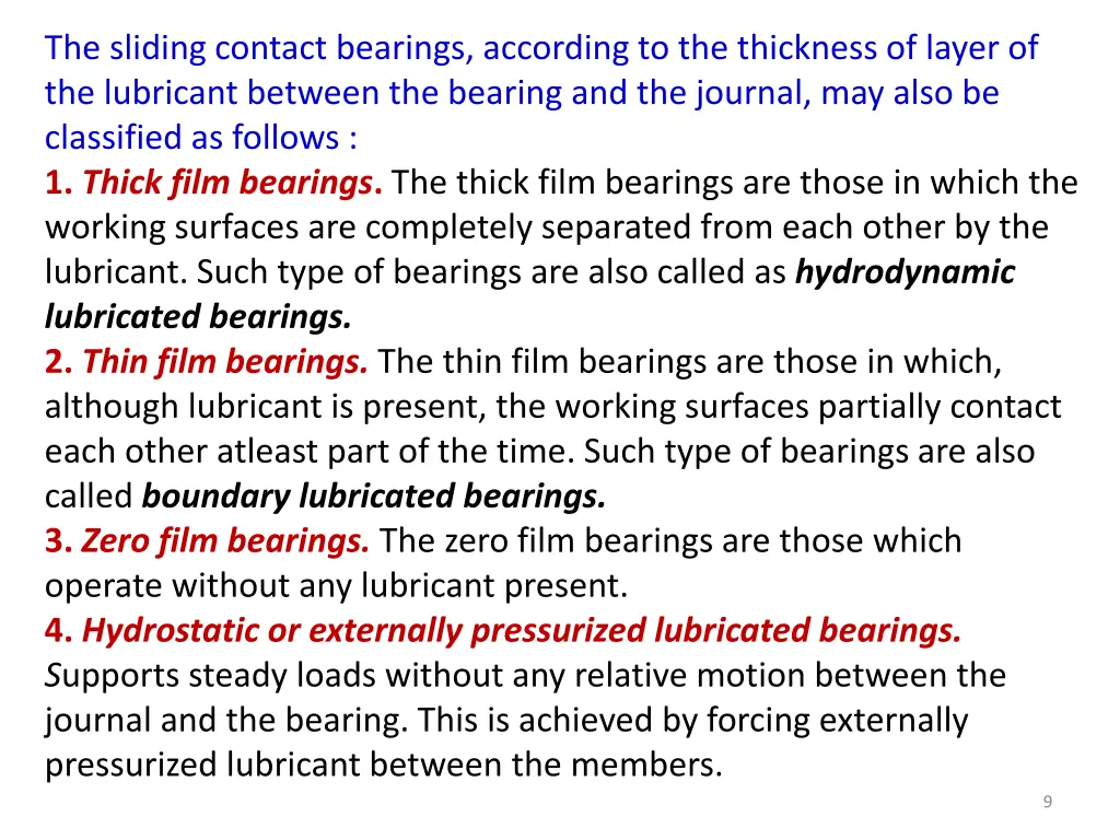 the sliding contact bearings according