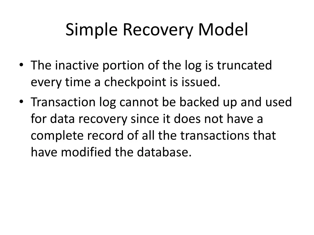 simple recovery model