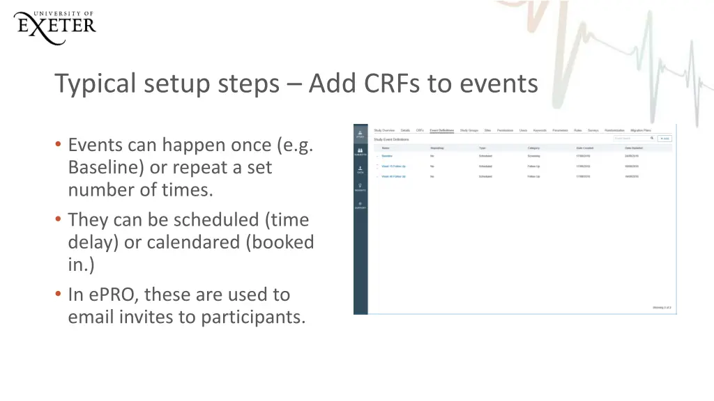 typical setup steps add crfs to events