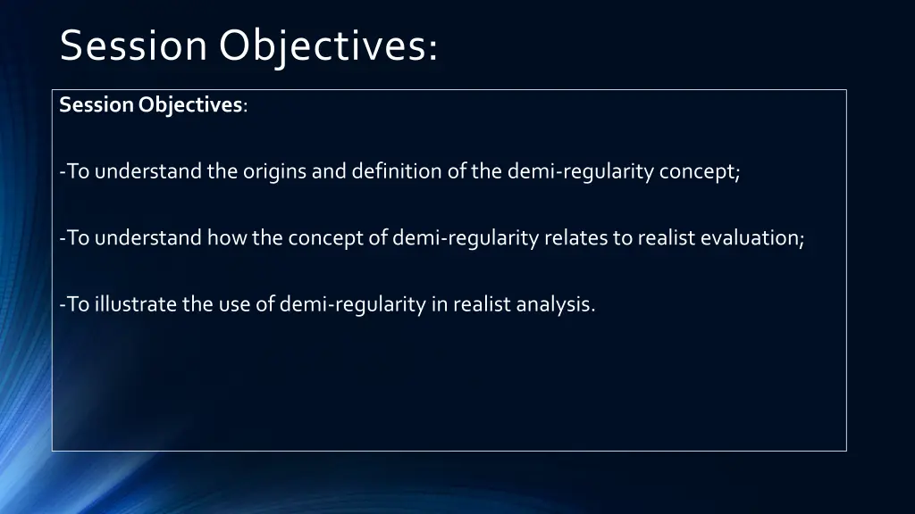 session objectives