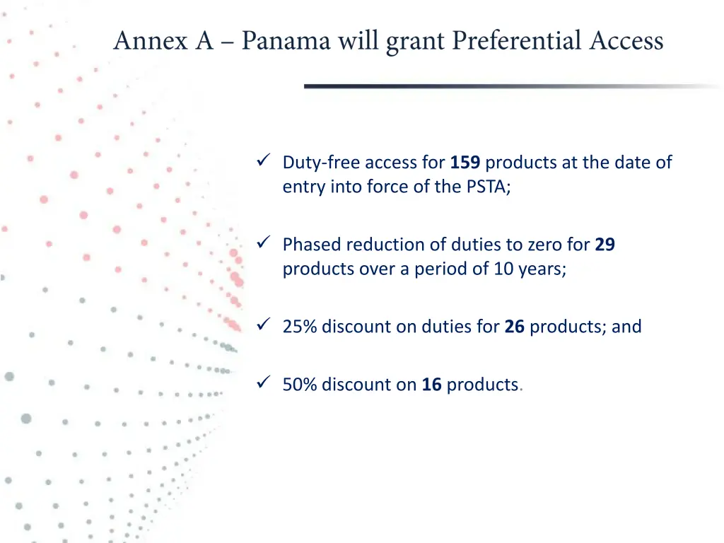 duty free access for 159 products at the date