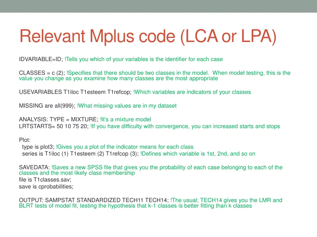 relevant mplus code lca or lpa