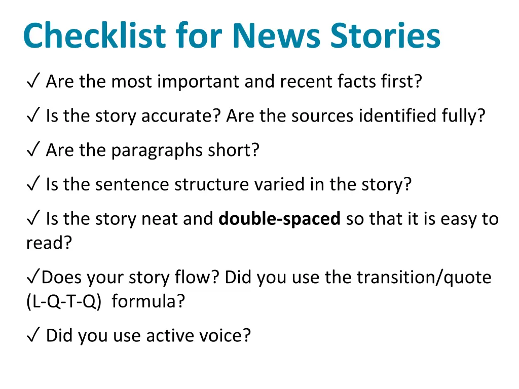 checklist for news stories are the most important