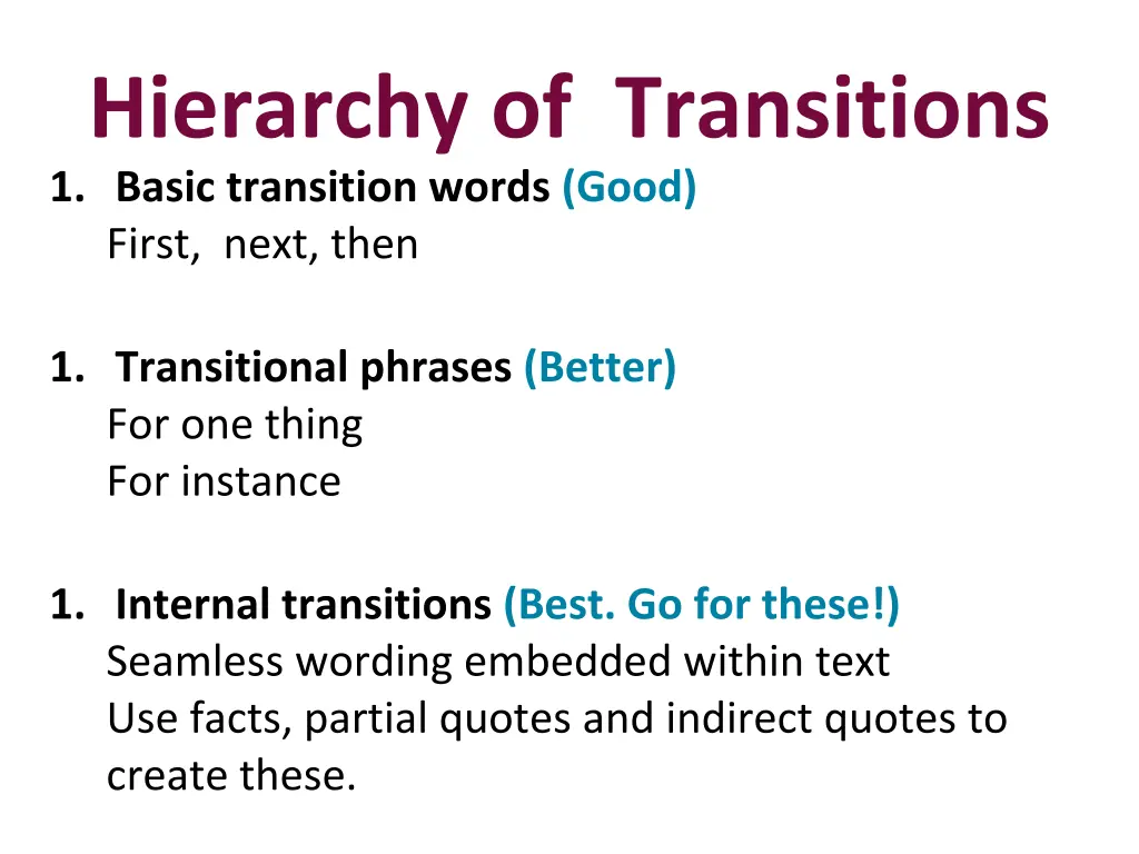 hierarchy of transitions 1 basic transition words