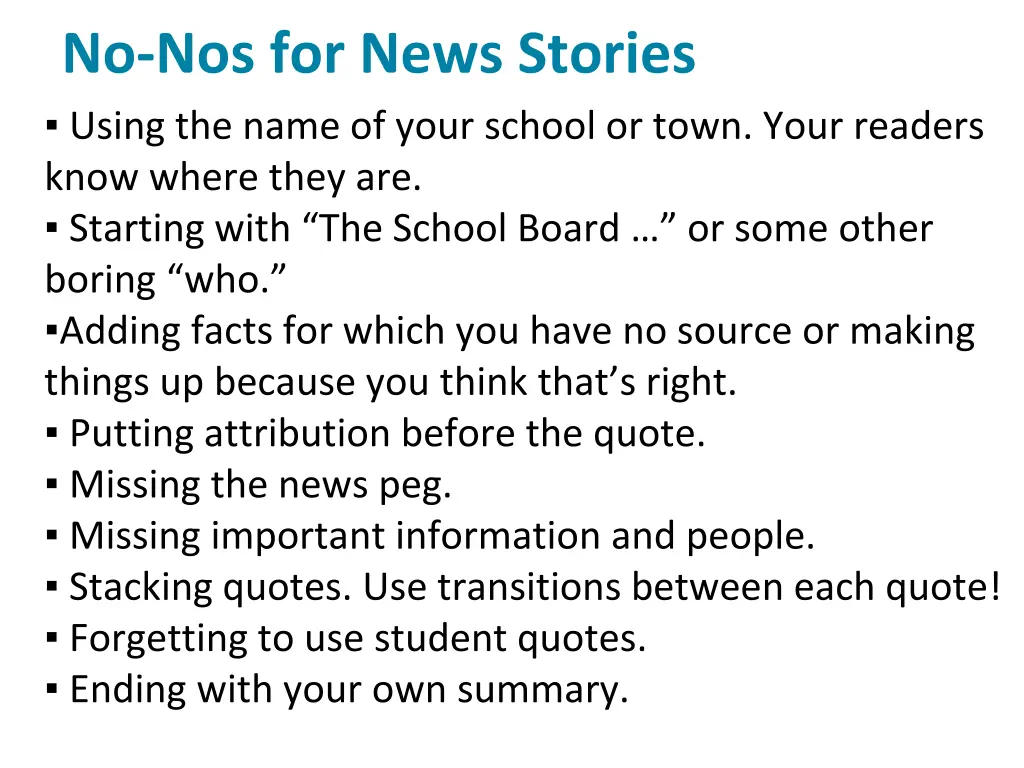 no nos for news stories using the name of your