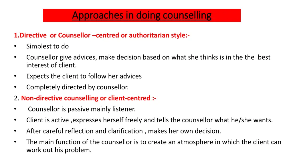 approaches in doing counselling approaches