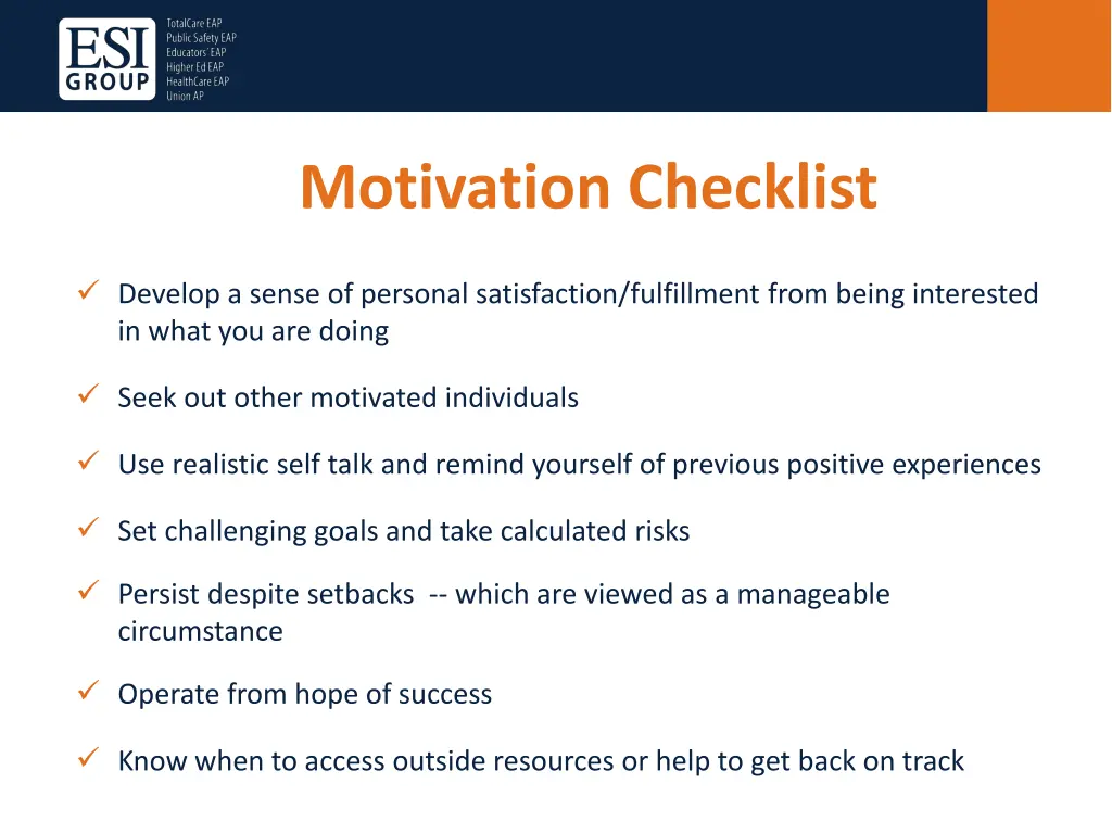 motivation checklist