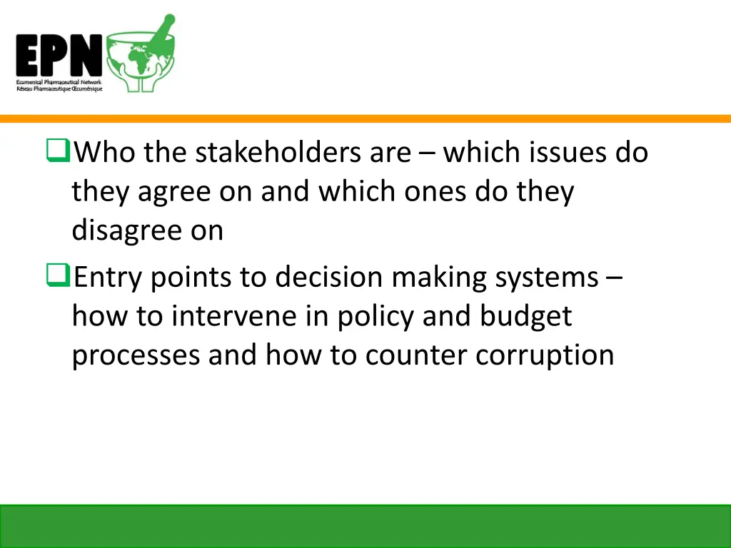 who the stakeholders are which issues do they