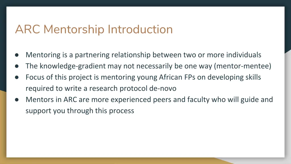 arc mentorship introduction