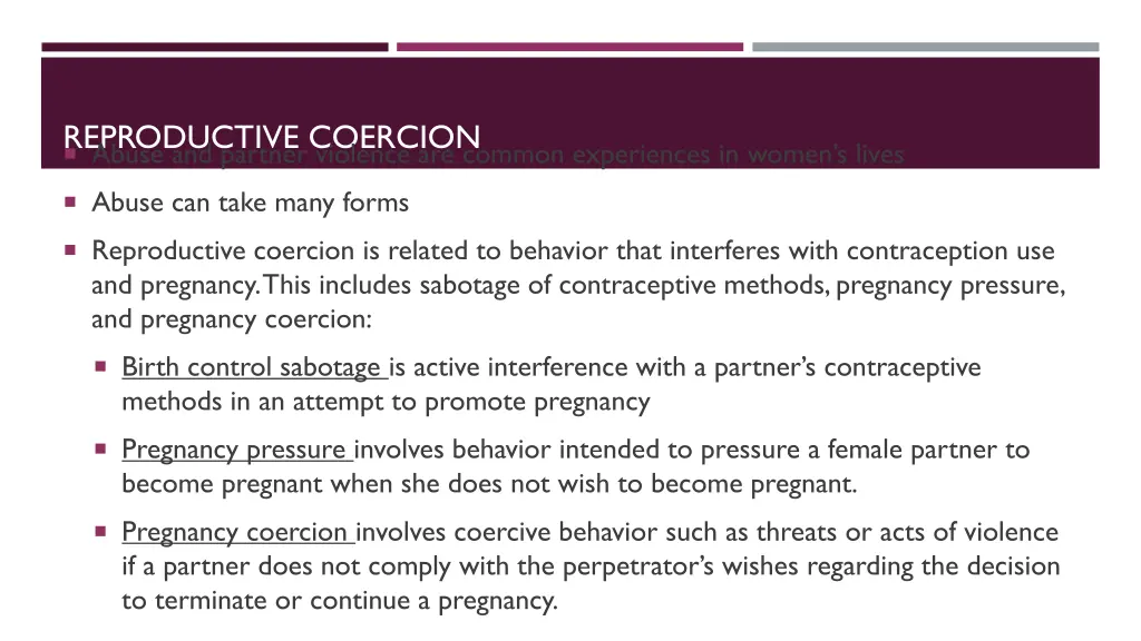 reproductive coercion abuse and partner violence