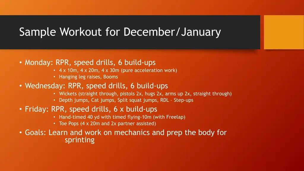 sample workout for december january