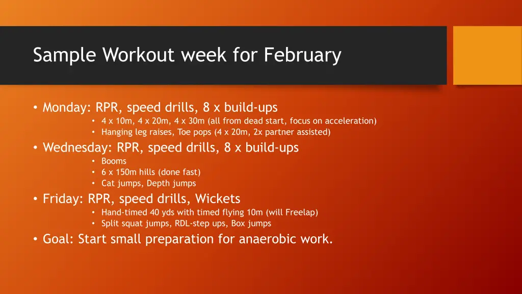 sample workout week for february