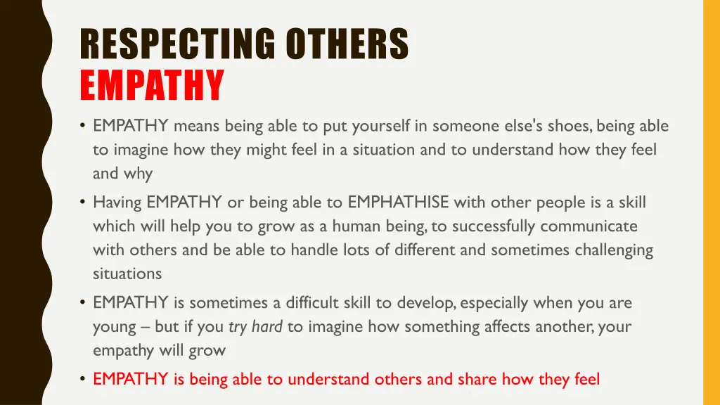 respecting others empathy empathy means being