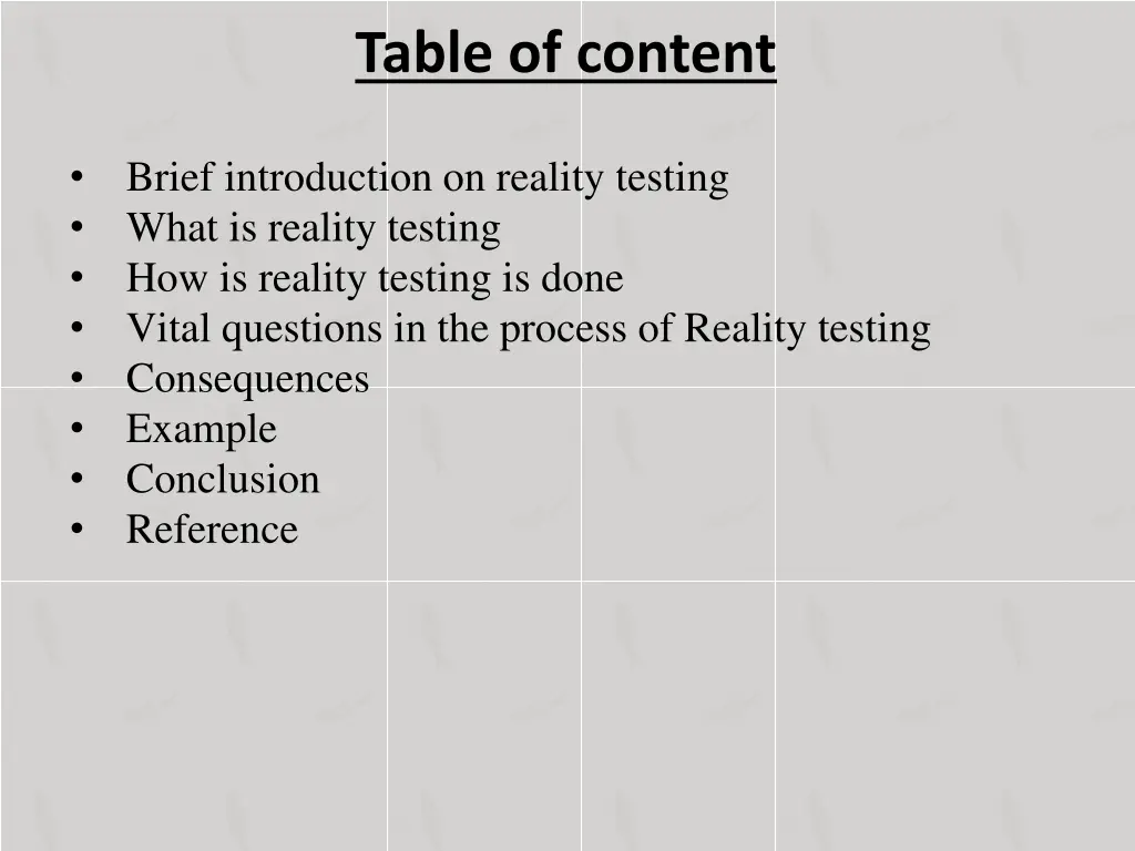 table of content 1