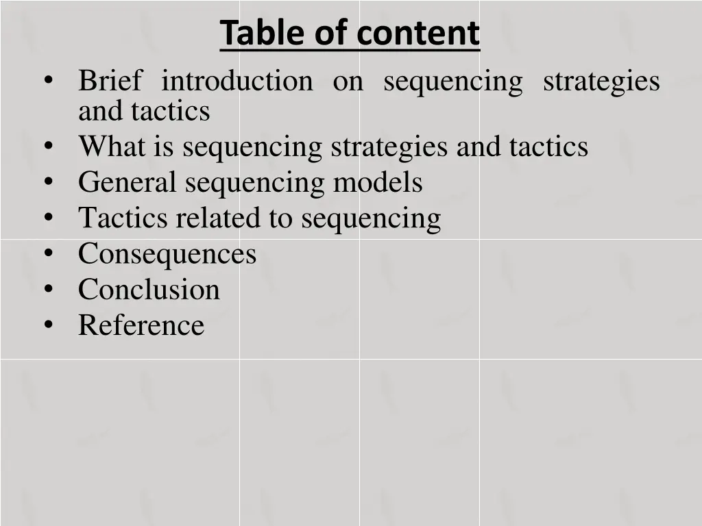 table of content