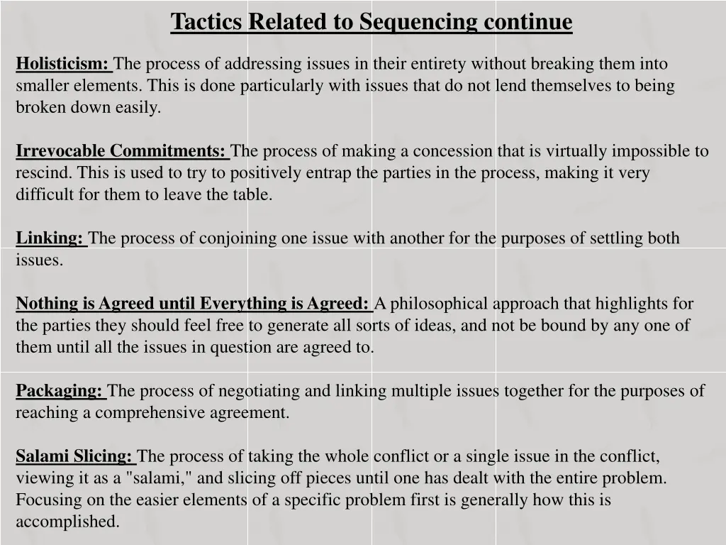 tactics related to sequencing continue