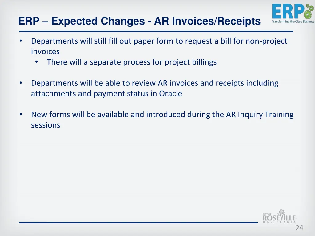 erp expected changes ar invoices receipts