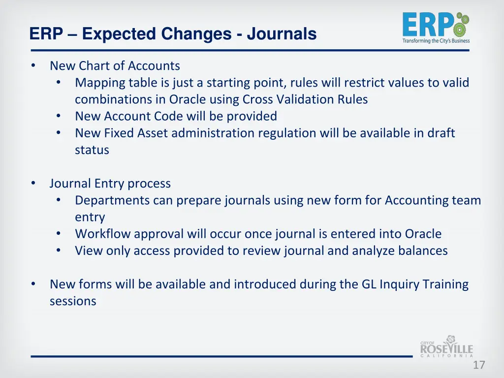 erp expected changes journals