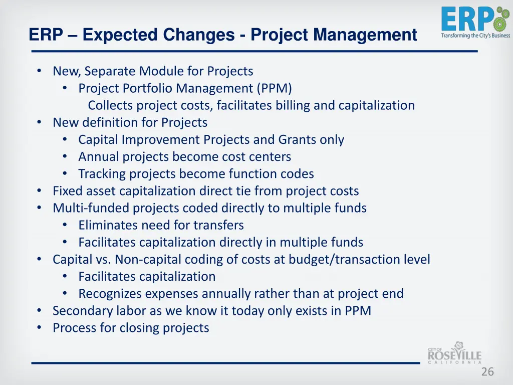 erp expected changes project management