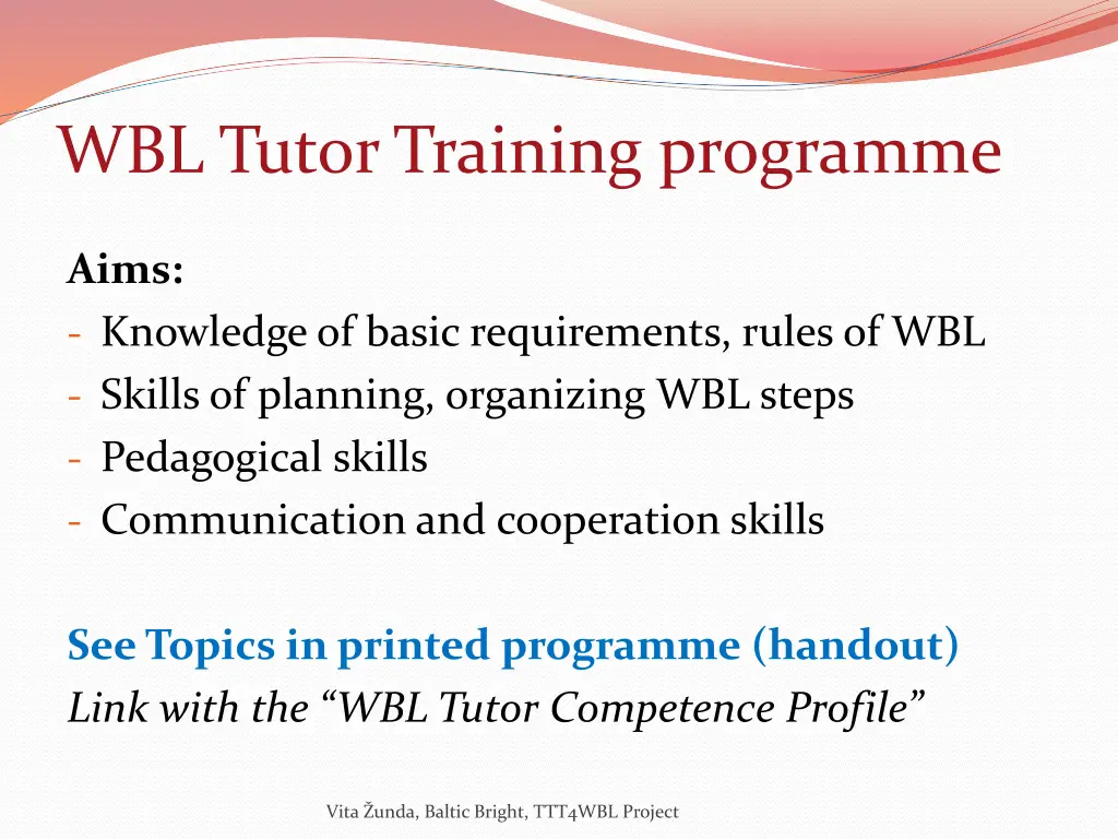 wbl tutor training programme