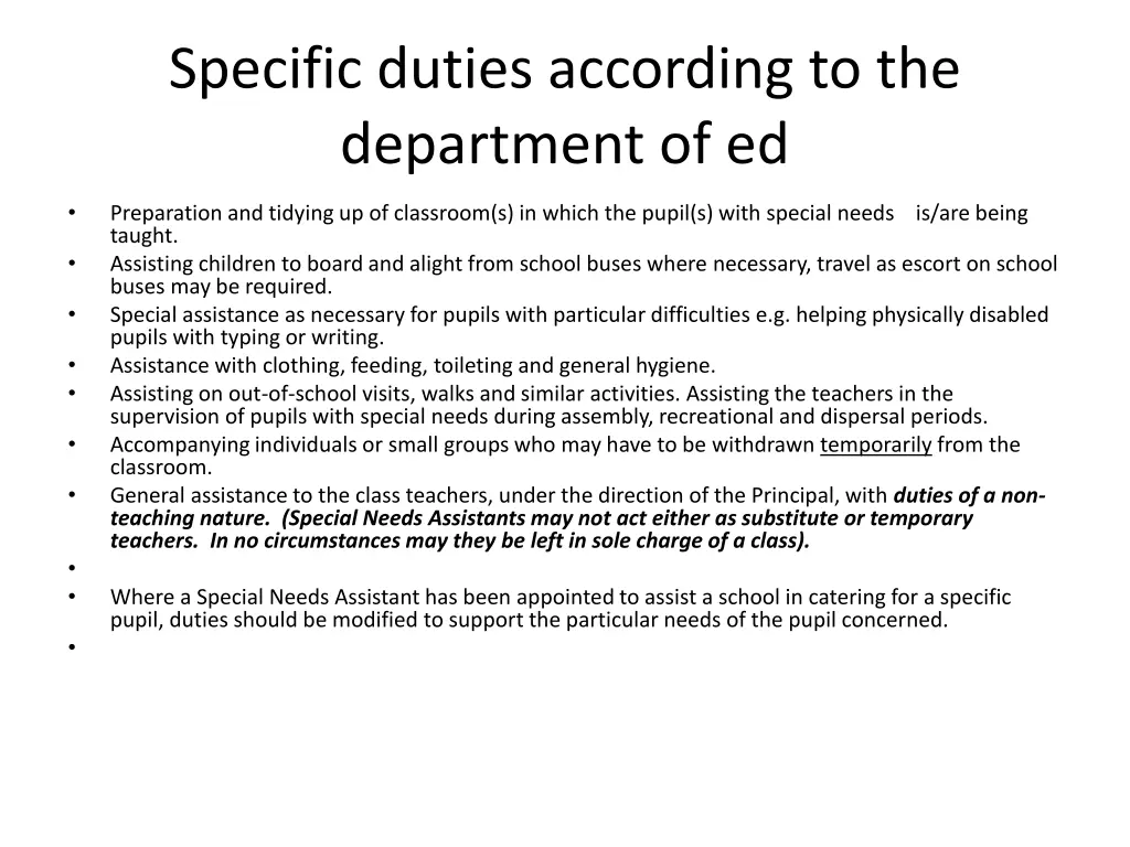 specific duties according to the department of ed