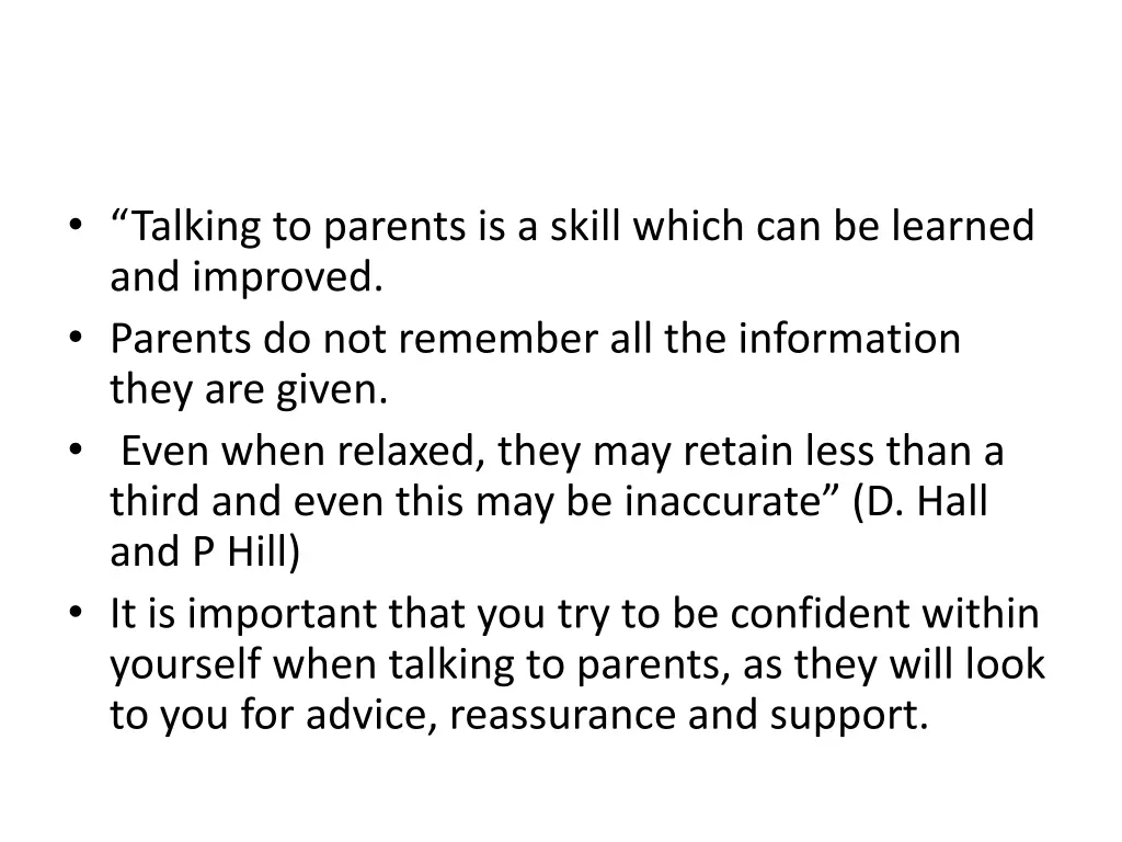 talking to parents is a skill which