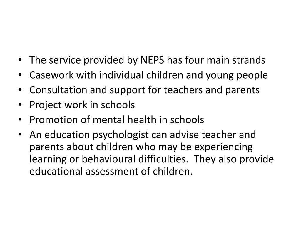 the service provided by neps has four main