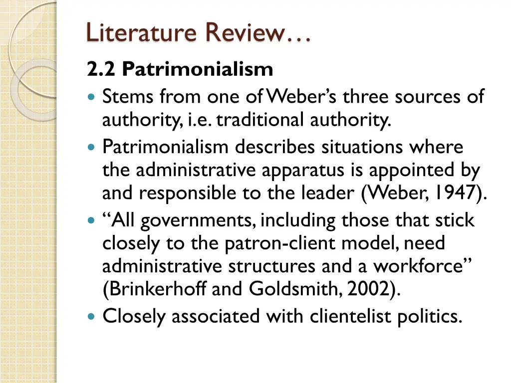 literature review 2 2 patrimonialism stems from