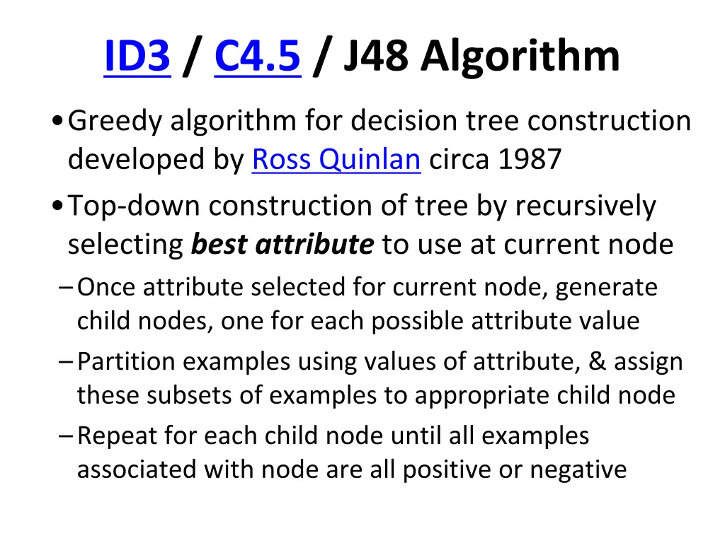 id3 c4 5 j48 algorithm