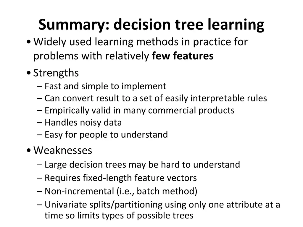 summary decision tree learning widely used