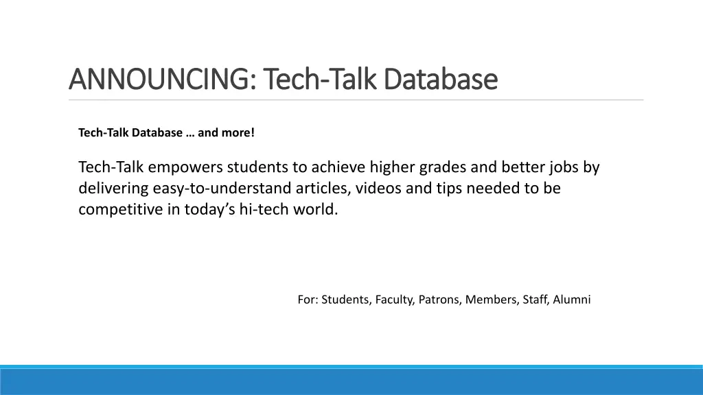 announcing tech announcing tech talk database