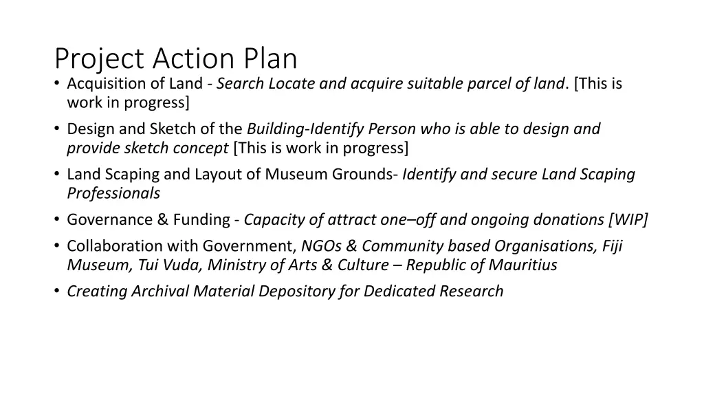 project action plan acquisition of land search